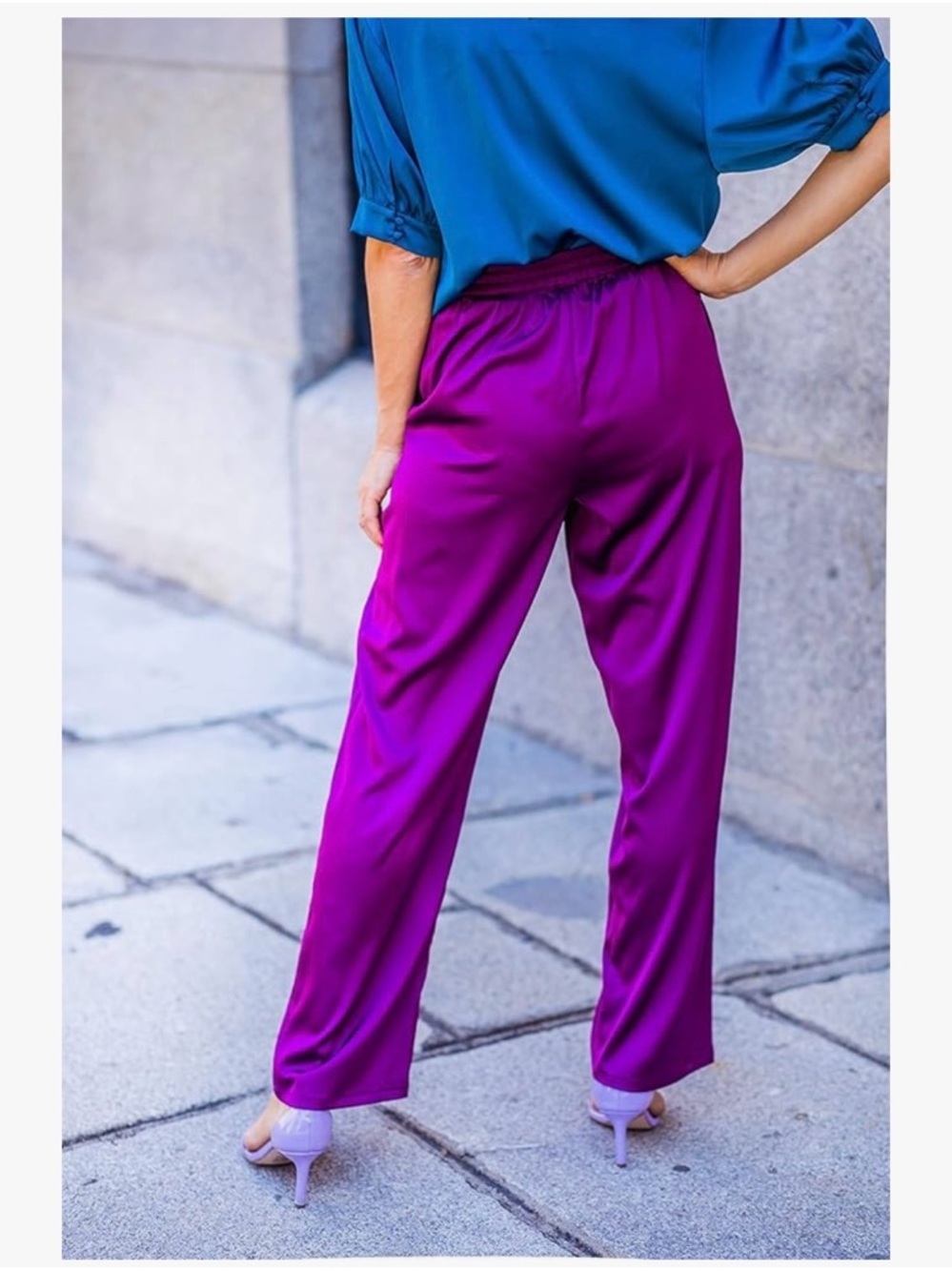 Straight-Leg Satin Pants in Vibrant Purple - Picture 4 of 5